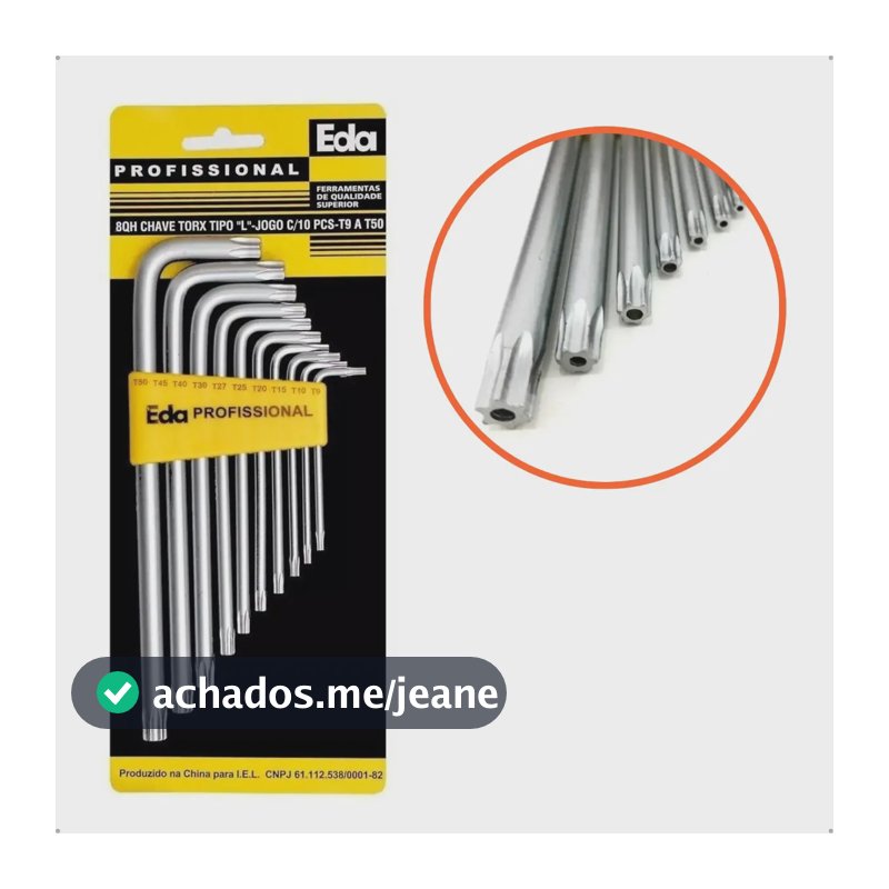 Jogo De Chave Torx T9 A T50 Tipo L Com 10 Pçs - 8qh - Eda