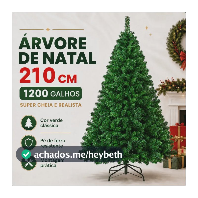 Árvore de Natal 2,10m 1200 Galhos Verde Base Metal Pinheiro Canadense Atelier Enovelada
