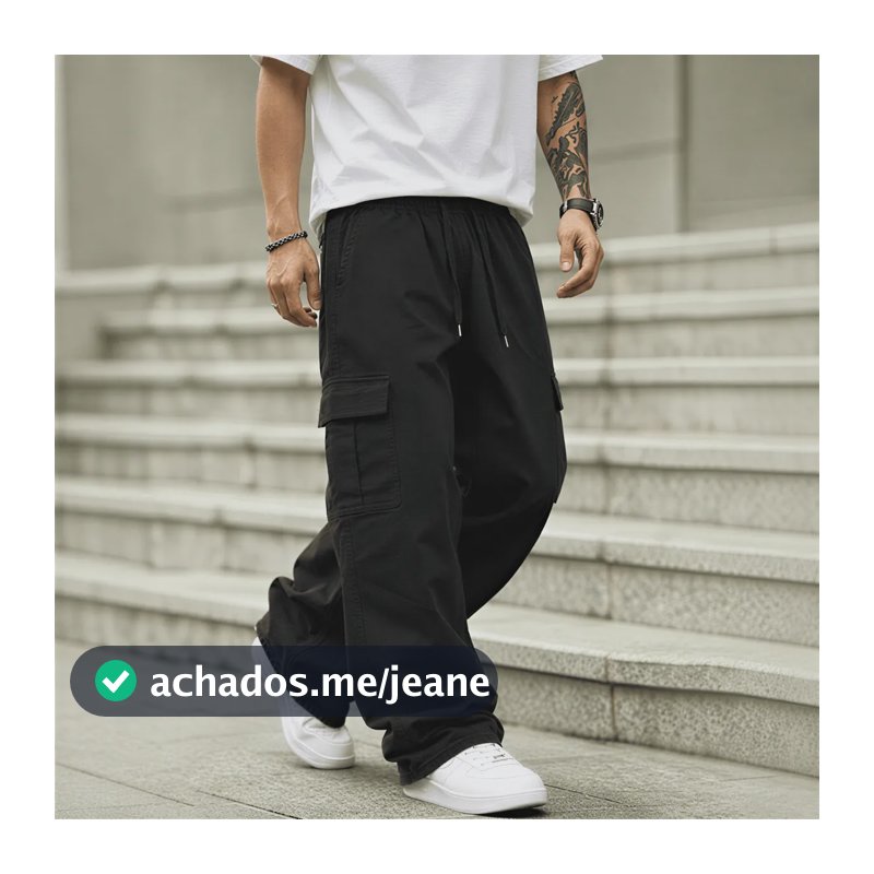 Calça Cargo Masculina Com 6 Bolsos Skate Premium Streetwear Preto Gg