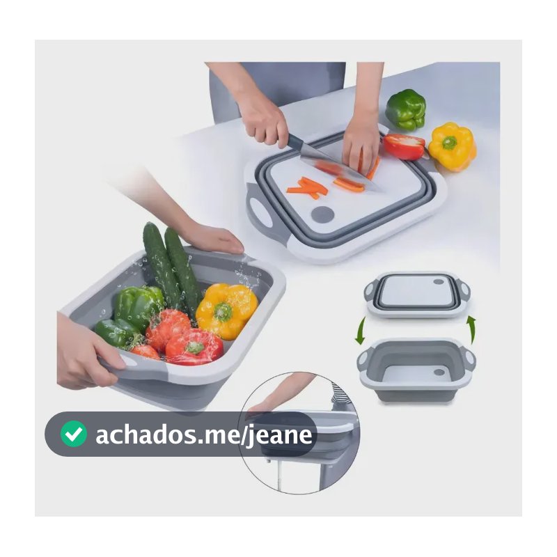 Tábua Retrátil De Corte Escorredor 3 Em 1 Bacia Silicone Lisa Branco