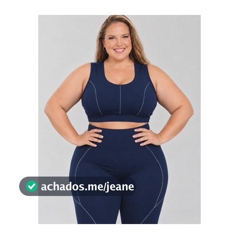 Conjunto Plus Size Academia Top E Calça Sem Transparência Azul Marinho Listra Liso G1