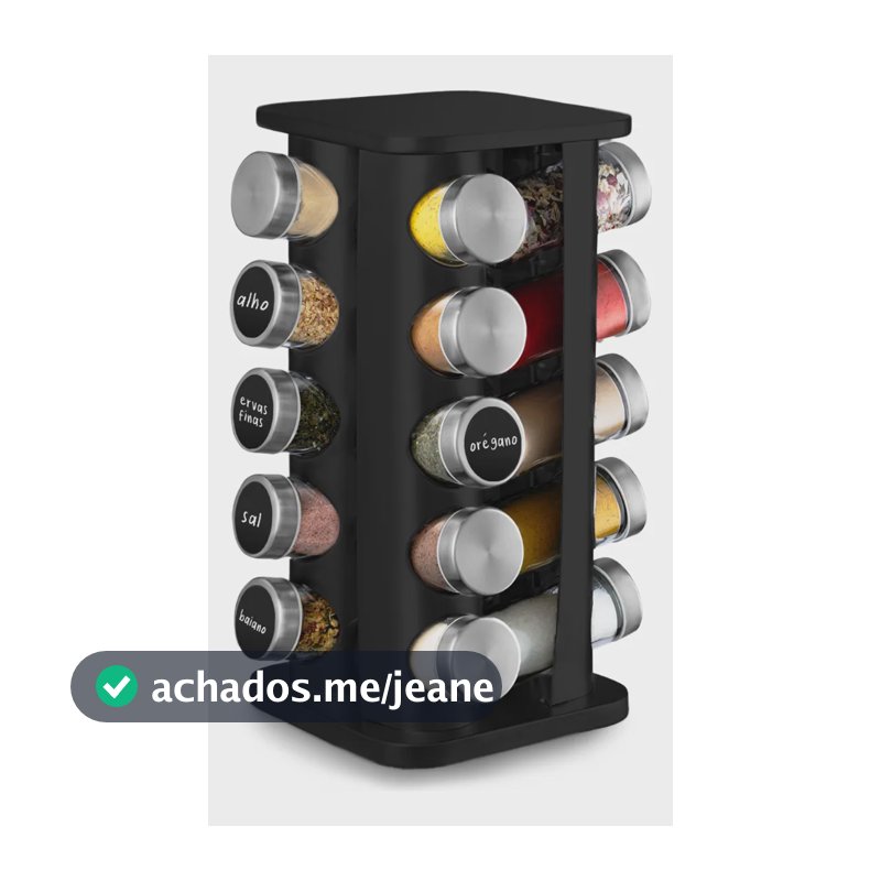 Porta Tempero Condimentos Quadrado 20 Potes Giratório Preto Preto