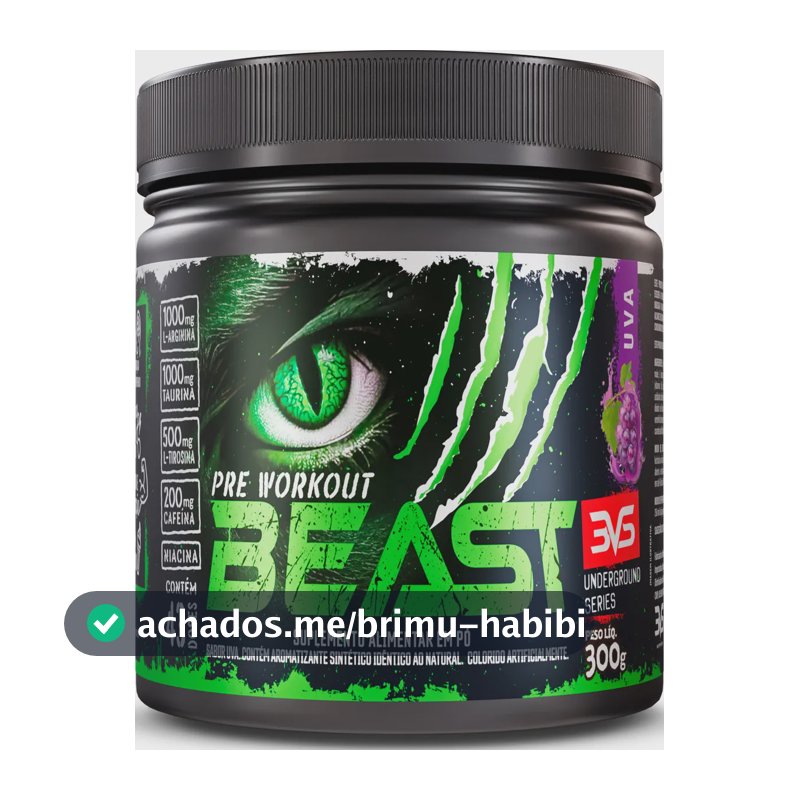 Pré-treino Beast 300g Sabor: Uva - Ultra Concentrado - Promove Vasodilatação, Recuperação Energética, Aumento De Óxido Nítrico, Desintoxicação E Melhora De Concentração E Foco
