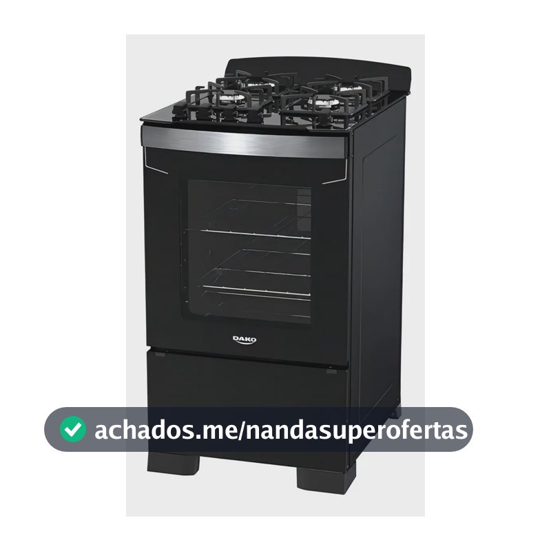 Fogão 4 Bocas Preto A Gás Com Mesa De Vidro Dako Diplomata