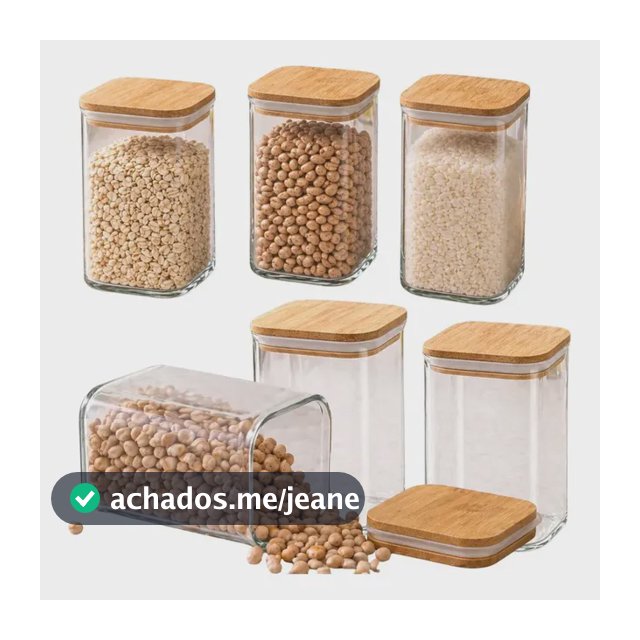 Pote Vidro Hermético Quadrado Tampa Bambu Mantimentos 1100ml Transparente