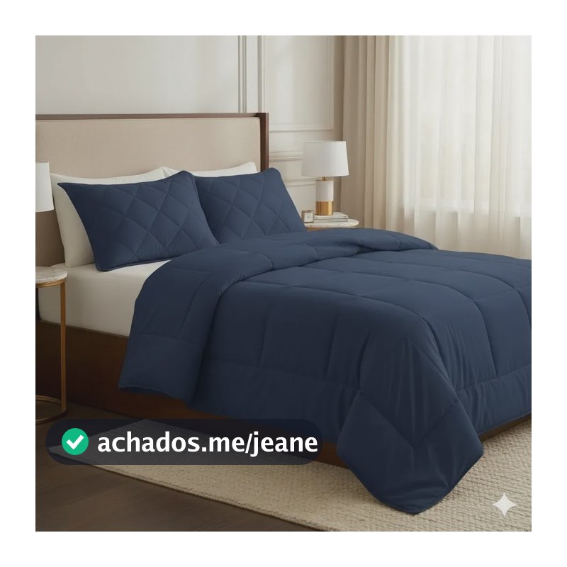 Edredom King Size Micropercal Toque De Seda 400 Extra Macio Azul-marinho Liso