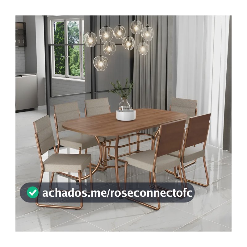 Conjunto Sala De Jantar Mesa E 6 Cadeiras Fênix Carraro Rose