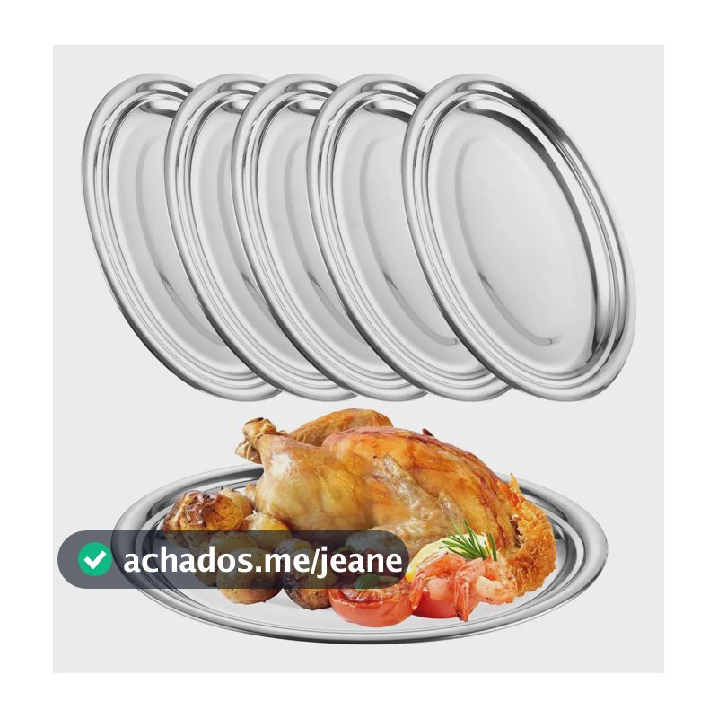 Jogo Baixela 6 Pçs Aço Inox 22cm Travessa Oval Assar Servir Mesa Porção Comida Salada Bandeja Oval Porções Bar Buffet Restaurante Versátil Praticidade Alta Qualidade Cinza