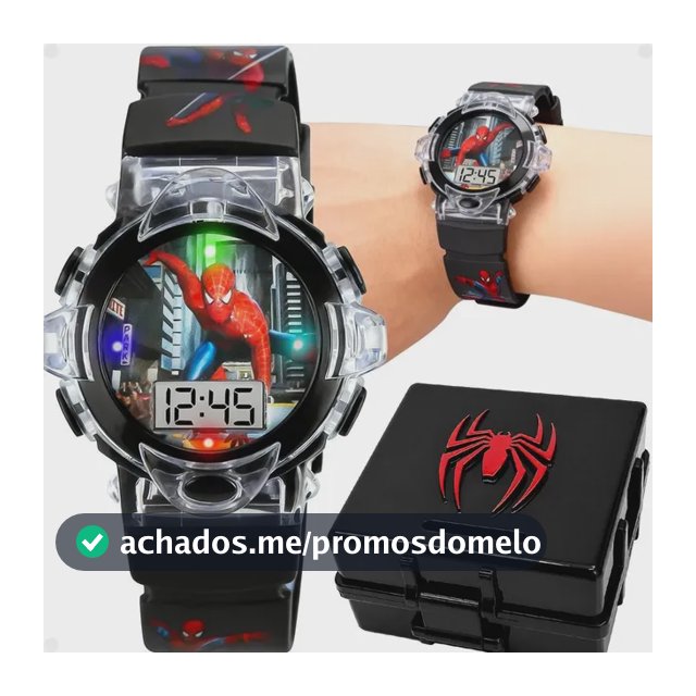 Relogio Infantil Digital Silicone Vermelho Aranha + Caixa Pr Preto