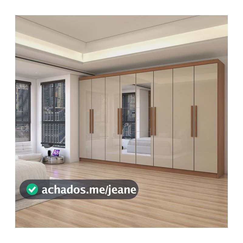 Guarda-roupa Casal Odisseia 8 Portas 4 Gavetas Com Espelho C Bege