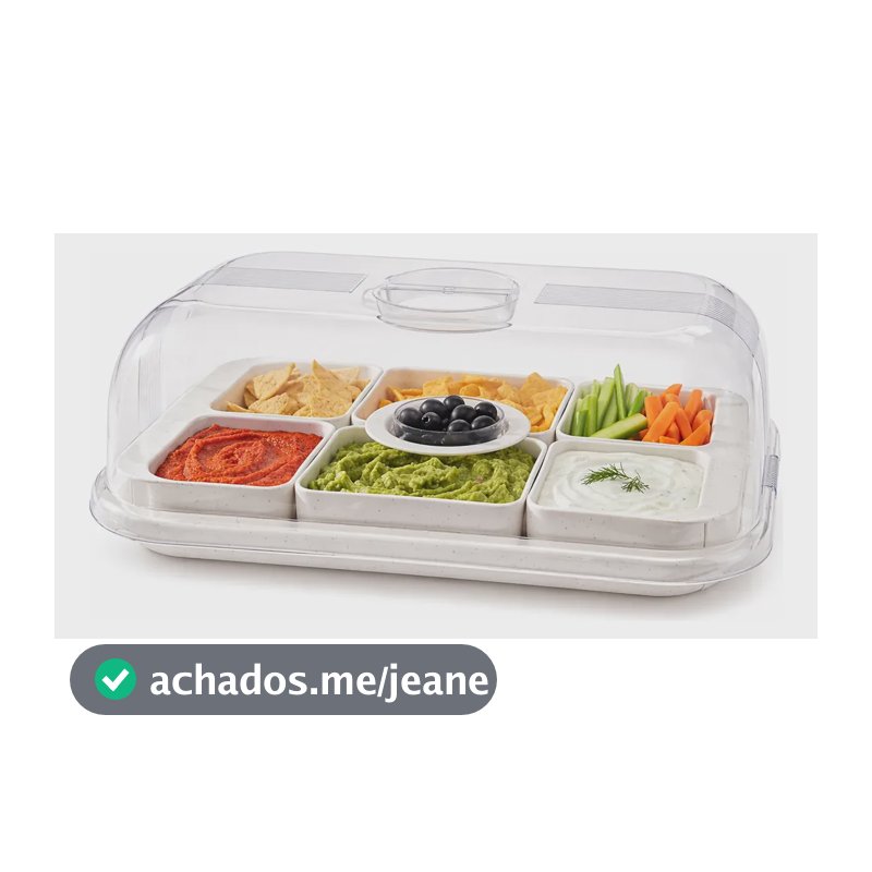 Petisqueira Plasútil Gourmet 6 Cavidades Com Tampa Branco Marmorizado