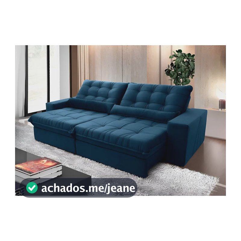 Sofá Retrátil/reclinável Zurique 2,50m Velut Azul C/ Molas King House
