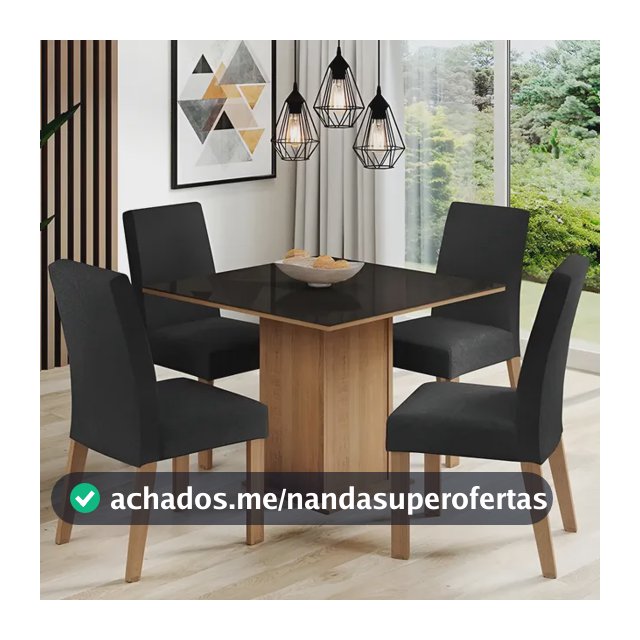 Sala Jantar Madesa Evelin Mesa Tampo Vidro Com 4 Cadeiras Cor Rustic/Preto/Oxford Desenho do tecido das cadeiras Liso