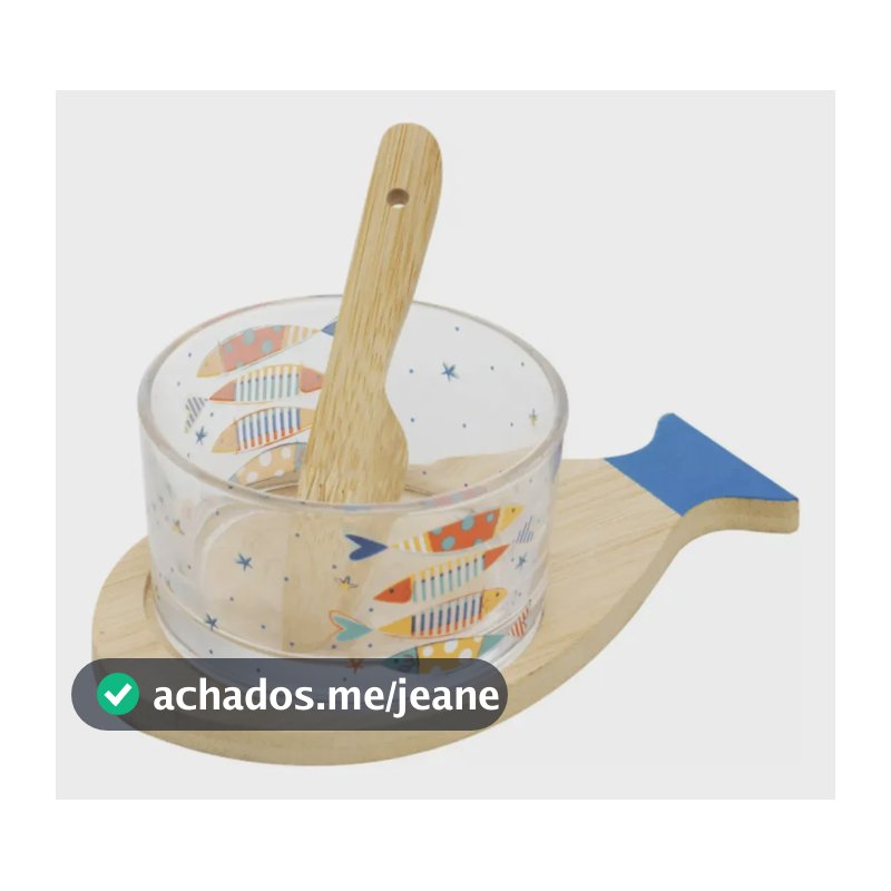 Kit Petisqueira Vidro Tábua E Espátula Bambu Peixe 3 Pçs C12