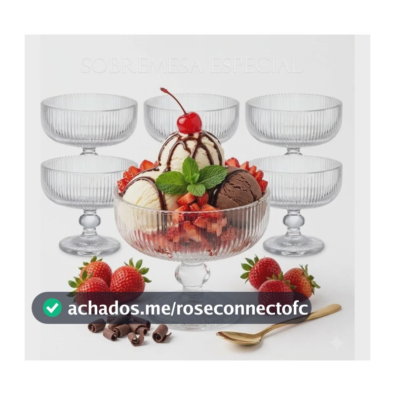 Jogo 6 Taças Vidro Sobremesa Sorvete Açai Pudim 320ml Transparente