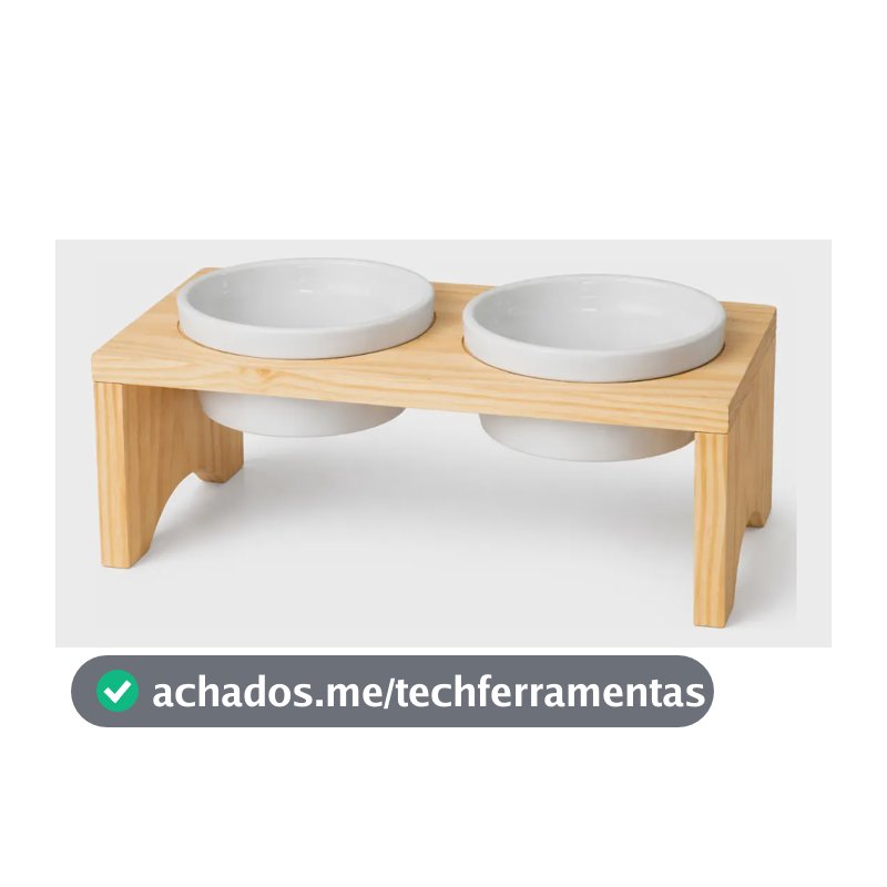 Comedouro Madeira Pet Tigelas Porcelana 210ml Cachorro Gato Branco