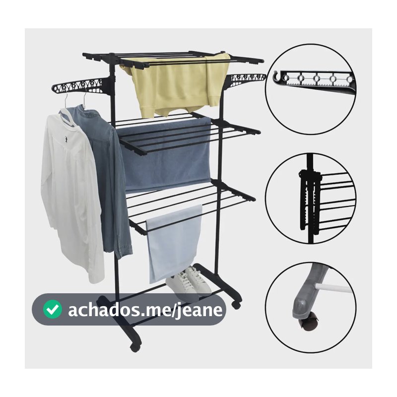 Varal de Chão KONTUZ Portátil com 3 Andares Dobrável para Roupas
