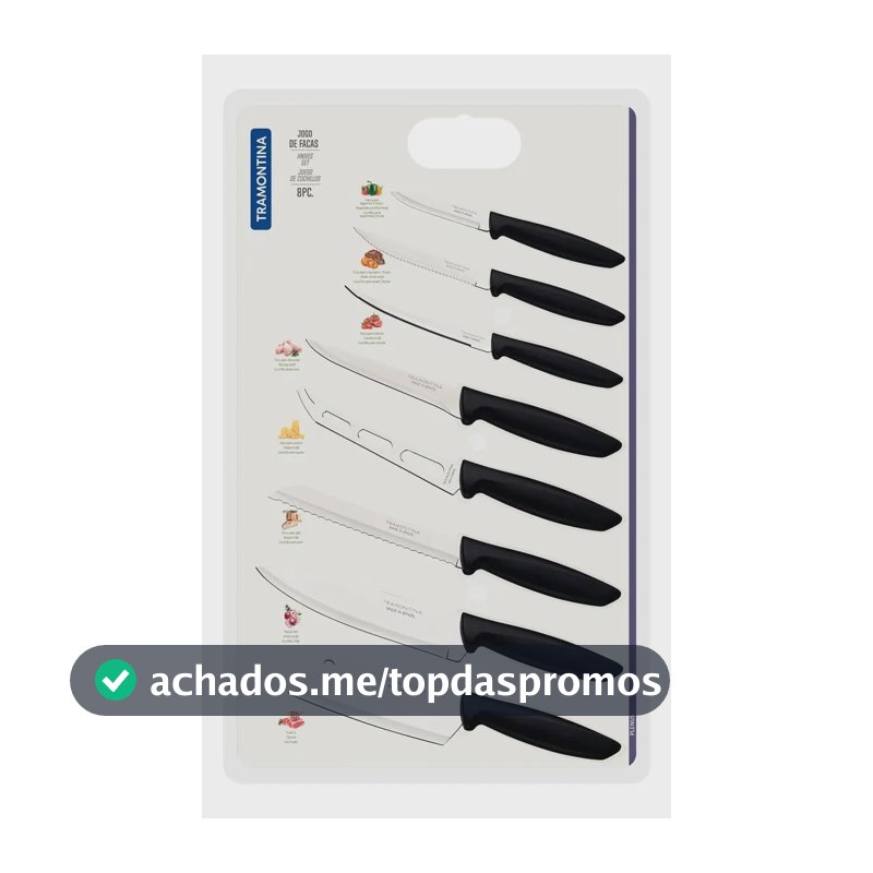 Jogo de Facas Tramontina Plenus com Lâminas em Aço Inox e Cabos de Polipropileno Preto 8 Peças
