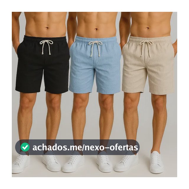 Kit 3 Shorts Linho Bermuda Masculina Estilo Urbano Cadarço