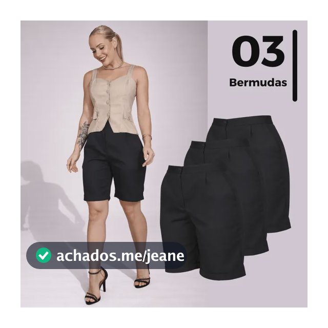 Kit 3 Bermudas Feminina Alfaiataria Reta Social Alongado