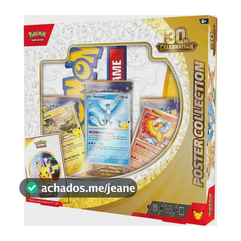 Pokémon 30th Celebration Poster Collection English inclui 3 cartões promo articolo moltres zapdos - pôster 30 aniversários - 3 envelopes Inglês