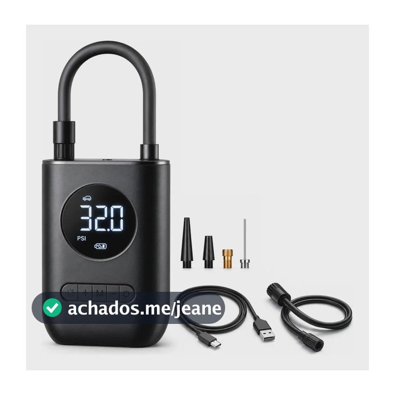 Mini Compressor Digital Quicko Portátil para Pneus de Carro, Moto e Bicicleta com Lanterna