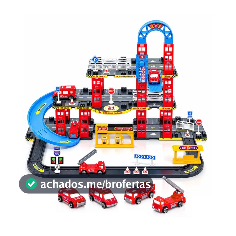 Pista De Carrinhos Bombeiros Brinquedo Infantil Corrida Vermelho