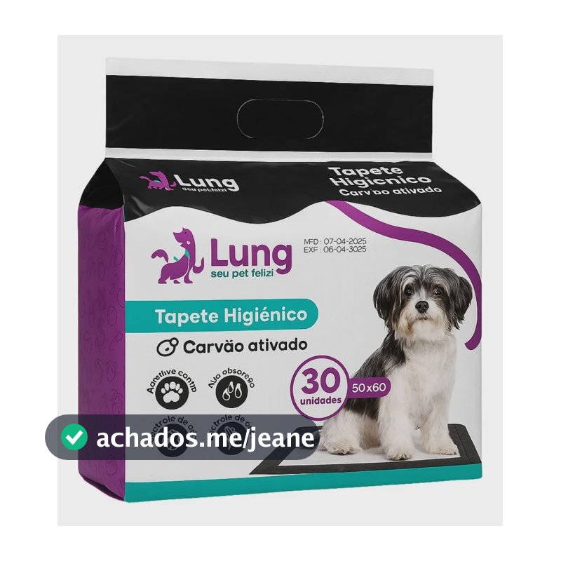 Tapete Higiênico 50x60cm Carvão Ativado Anti Odor Pacote 30un Para Cachorro Pet Lung