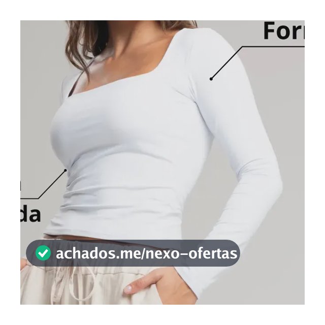 Blusa Feminina Básica Manga Longa Decote Quadrado Moda
