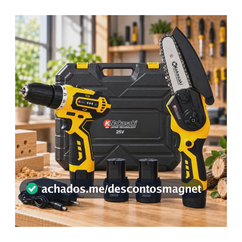 Kit Parafusadeira Mini Motosserra 2 Baterias Maleta Nakasaki