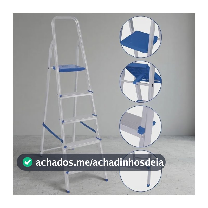 Escada Alumínio Dobrável 5 Degraus Mor Prata Azul