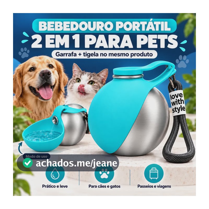 Bebedouro Portátil Dobrável Para Cães Com 285ml,amfa . Azul-celeste