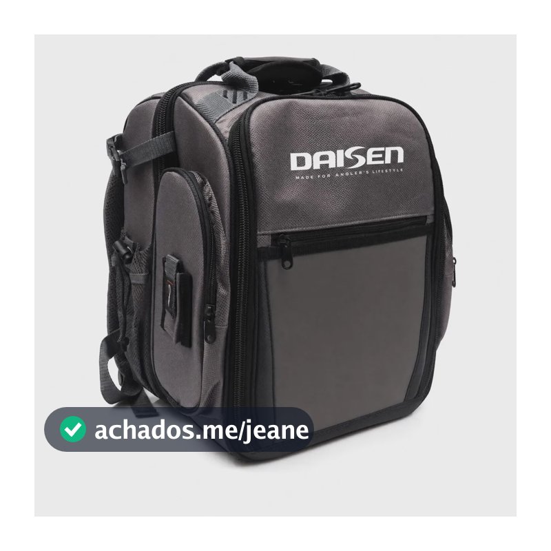 Mochila de Pesca Daisen Grey com 3 Estojos Organizadores 29x38x24cm Compartimentos para Carretilhas Molinetes Iscas e Acessórios