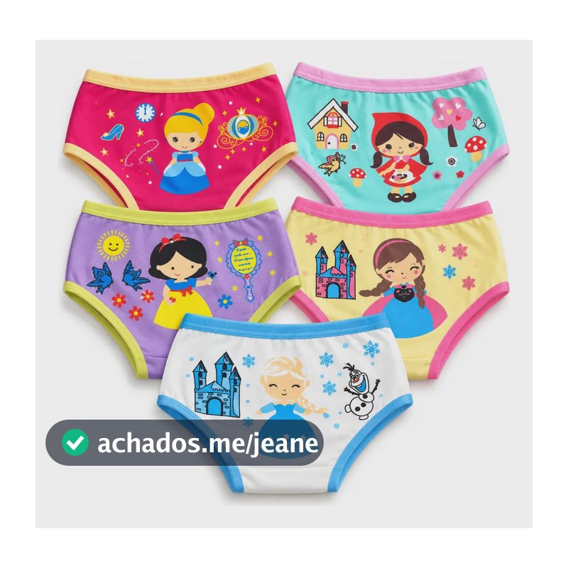 Kit 5 Calcinhas Infantil Menina Algodão Estampadas Macia Variadas Princesas G