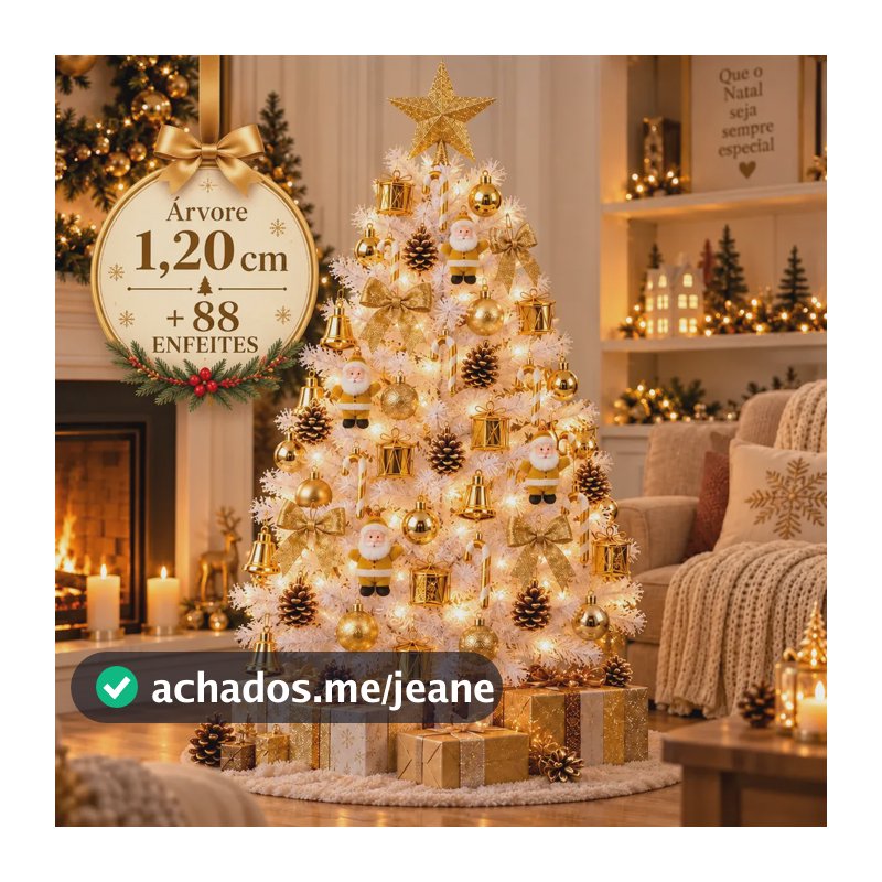 Kit Árvore de Natal Branca 120cm + 88 Enfeites Completo HomeCrates