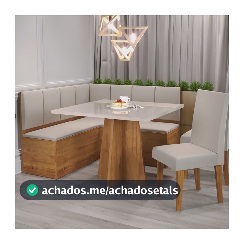 Conjunto de Canto Alemão Viero 2 Cadeiras Bege Mesa Quadrada MDP