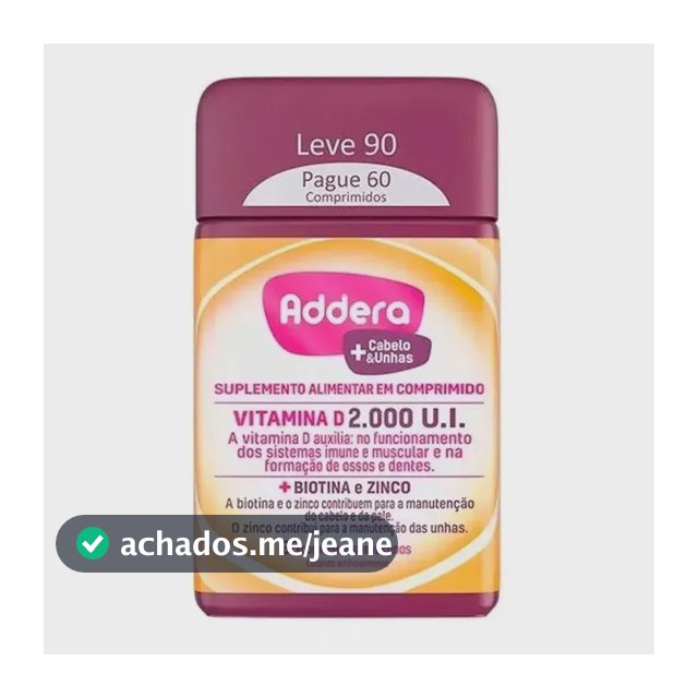 Addera +cabelos E Unhas Vitamina D 2.000u.i. 90 Comprimidos Sabo