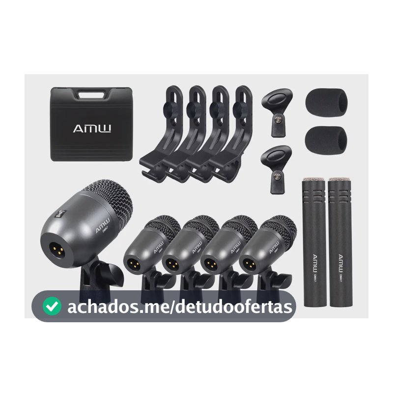 Amw Dmk7 Pro Kit Microfone Para Bateria 7 peças Microfones Dois Condensadores Mic De Bumbo E 4 Para Tons E Caixa + Estojo e Acessórios