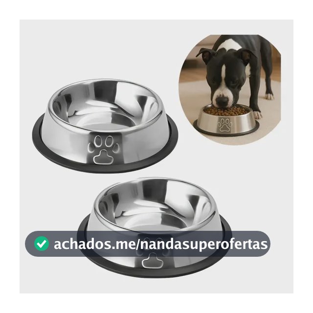 Kit 2 Comedouros Comedouro Pet Inox 900ml Antiderrapante Prateado