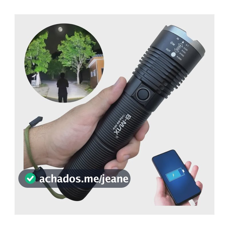 Lanterna Led Tática Mais Forte Do Mundo 2km Militar Potente Branco Preto
