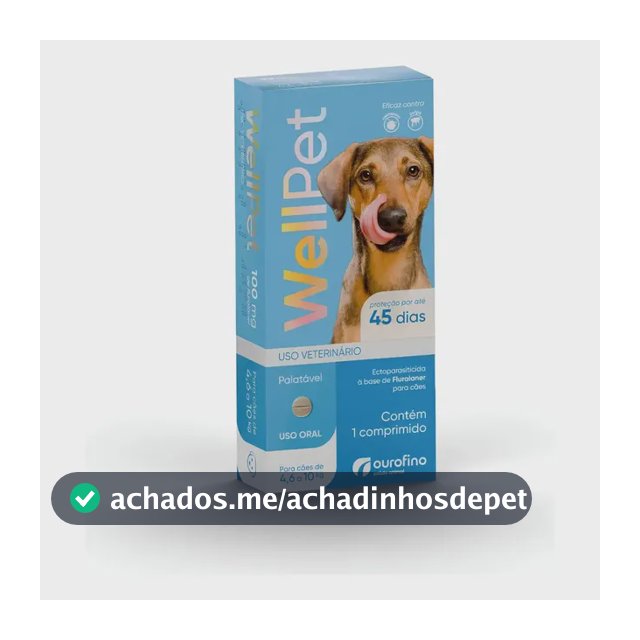 Wellpet Antipulgas E Carrapatos Fluralaner 45 Dias 4.6 A 10kg 100mg Azul