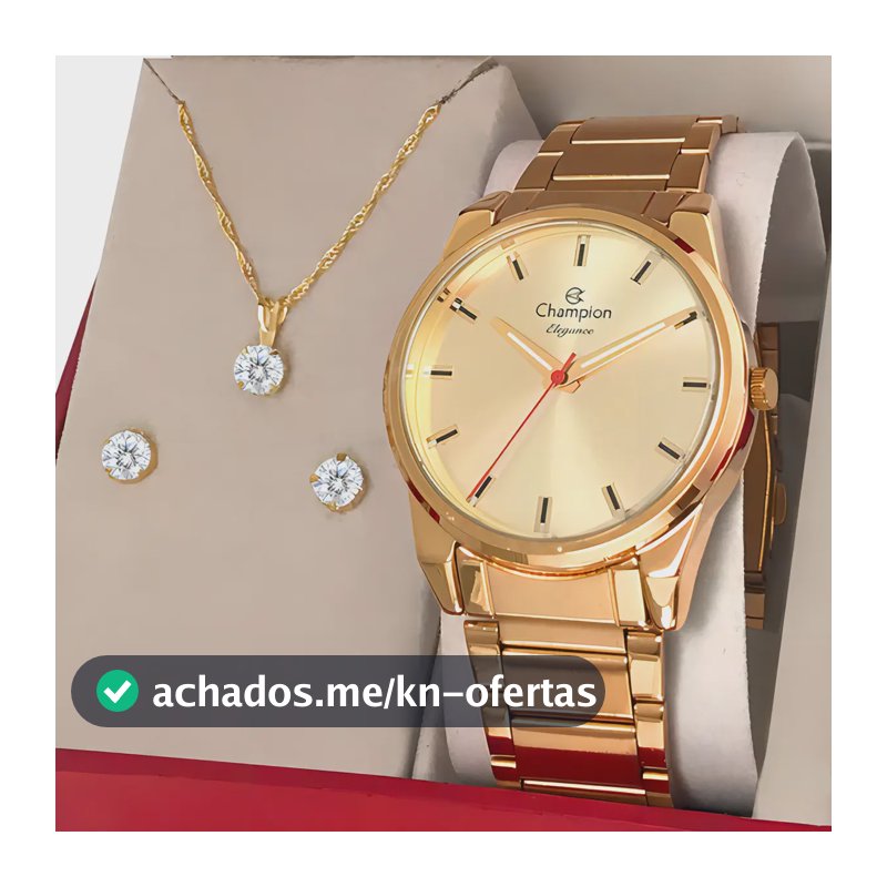 Relógio Feminino Champion CN27590X 40 Milímetros Analógico Dourado Prova D´Agua 50m com Kit Colar e Brincos