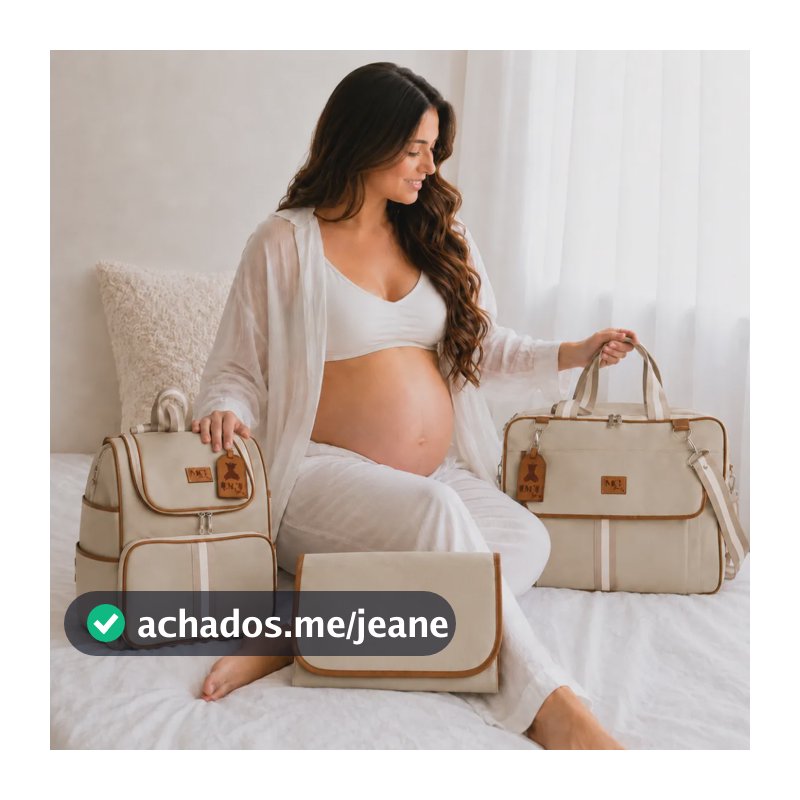 Kit Bolsa Maternidade Mala Bebê Menino Menina Luxo 3 Peças Bege