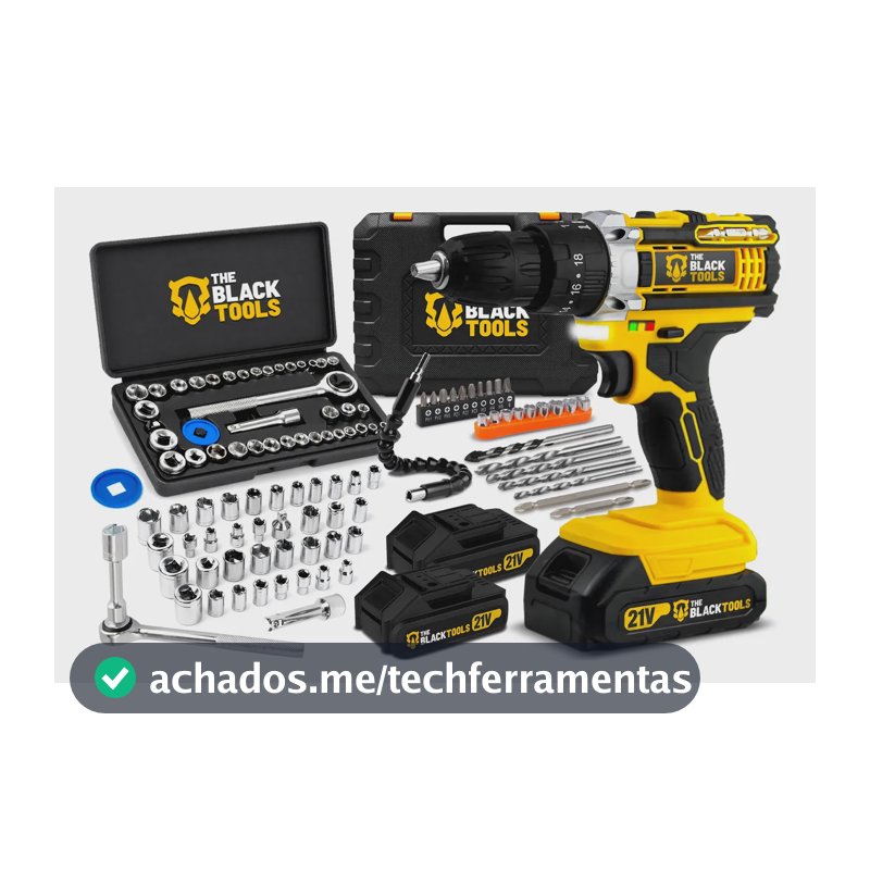 Parafusadeira Furadeira Impacto A Bateria 21V 3/8 Polegadas 10mm Com Maleta + Jogo De Soquetes 40 Peças The Black Tools