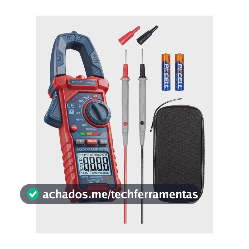 Multímetro digital com pinça AstroAI de 4000 contagens,com seleção automática de faixa,para medição de tensão e corrente CA/CC,resistência,capacitância,frequência,continuidade