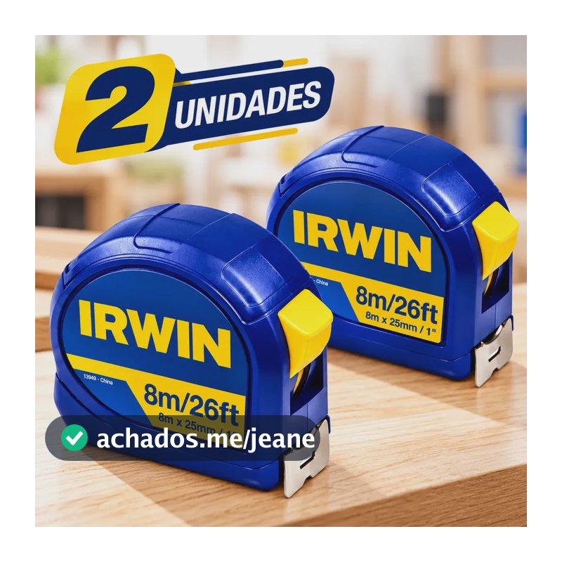 Kit 2 Trenas 8 Metros X 25mm Fita De Aço Com Trava Irwin