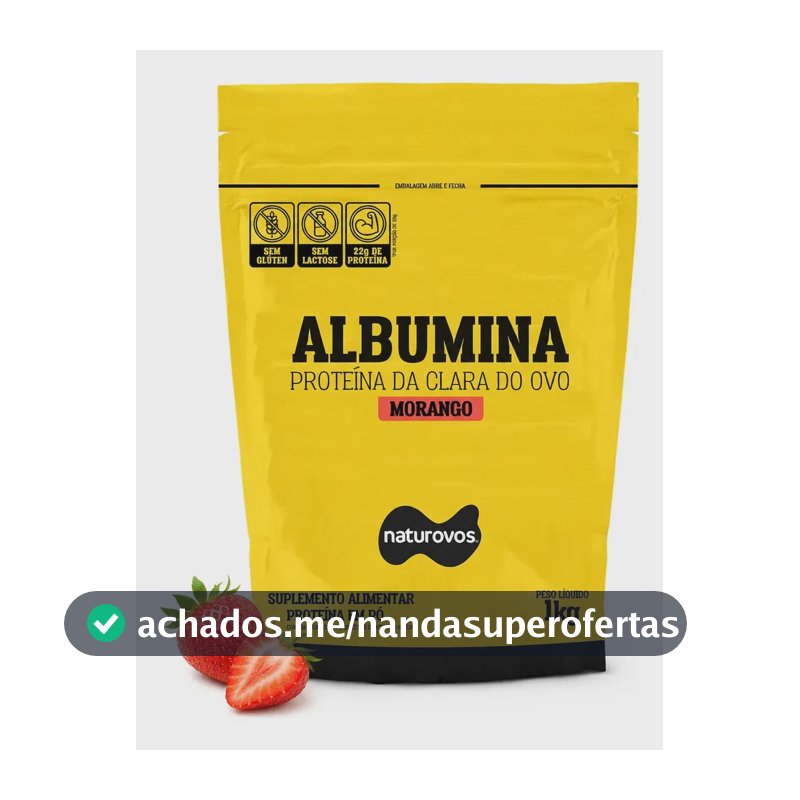Albumina Naturovos Sabor Morango em Pó 1kg Refil Proteína