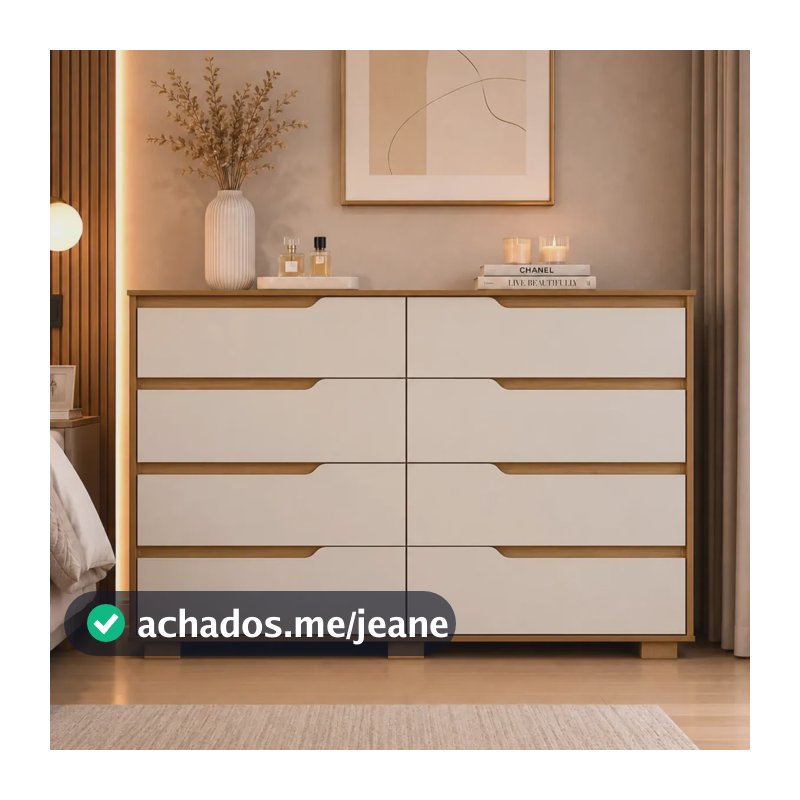 Cômoda Gaveteiro Georgia 8 Gavetas Freijó Off White Ampla Moderna para Quarto Organização de Roupas e Acessórios