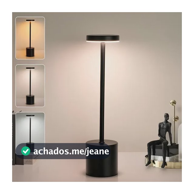 Luminária Mesa Abajur Led Fio Dimerizável Recarregável Sem Preto