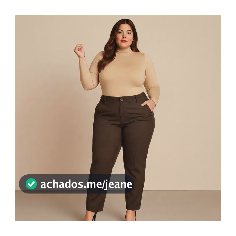Calça Alfaiataria Plus Size Feminina Social Premium Cos Alto Marrom G3
